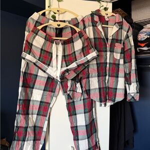 Victoria’s Secret Plaid three piece pajamas PJ set button shirt pants shorts